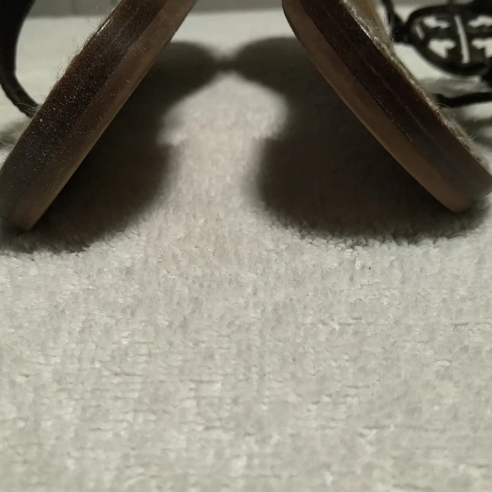 Tory Burch Black Leather Sandals with Signature Medallion